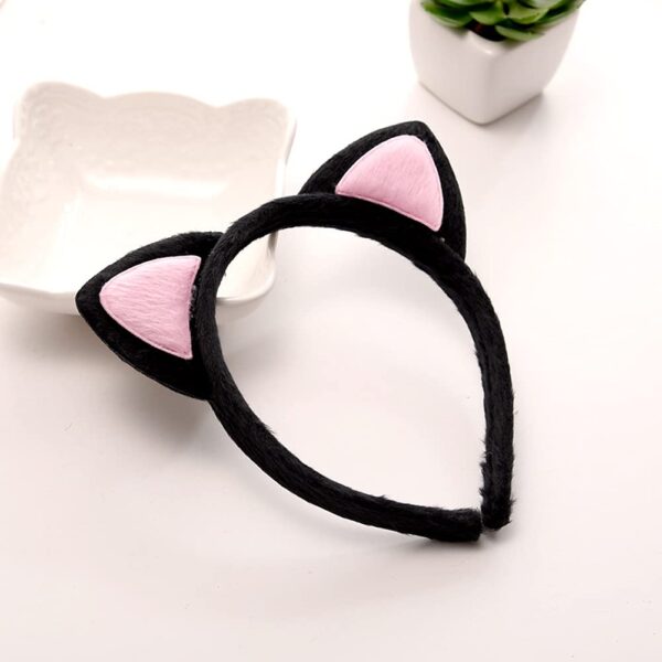 Sevimli Kedi Kulak Pofuduk Kedi Taç Siyah İçi Pembe Renk 17x15 cm - Görsel 4