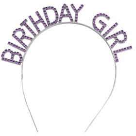 Mor Renk Kristal Taşlı Parlak Birthday Girl Yazılı Taç 16x17 cm
