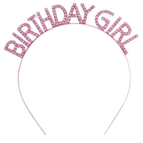 Pembe Renk Kristal Taşlı Parlak Birthday Girl Yazılı Taç 16x17 cm