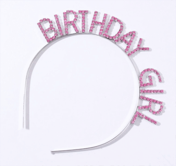 Pembe Renk Kristal Taşlı Parlak Birthday Girl Yazılı Taç 16x17 cm - Görsel 3