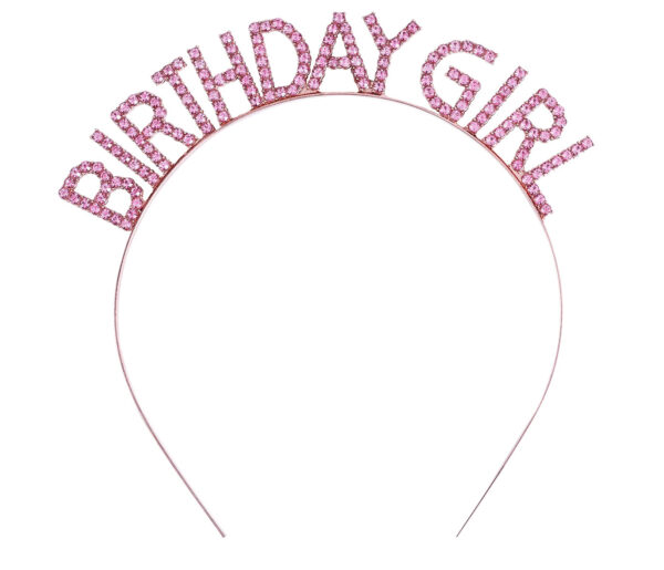 Pembe Renk Kristal Taşlı Parlak Birthday Girl Yazılı Taç 16x17 cm - Görsel 4