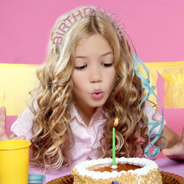 Pembe Renk Kristal Taşlı Parlak Birthday Girl Yazılı Taç 16x17 cm - Görsel 5