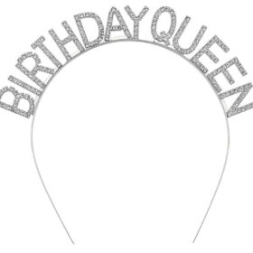 Gümüş Renk Kristal Taşlı Parlak Birthday Queen Yazılı Kraliçe Taç 16x17 cm
