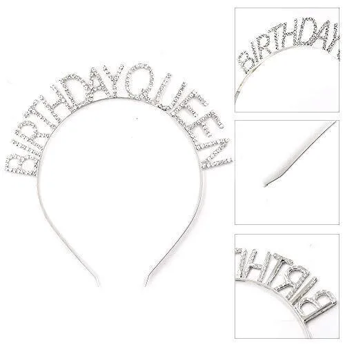 Gümüş Renk Kristal Taşlı Parlak Birthday Queen Yazılı Kraliçe Taç 16x17 cm - Görsel 3