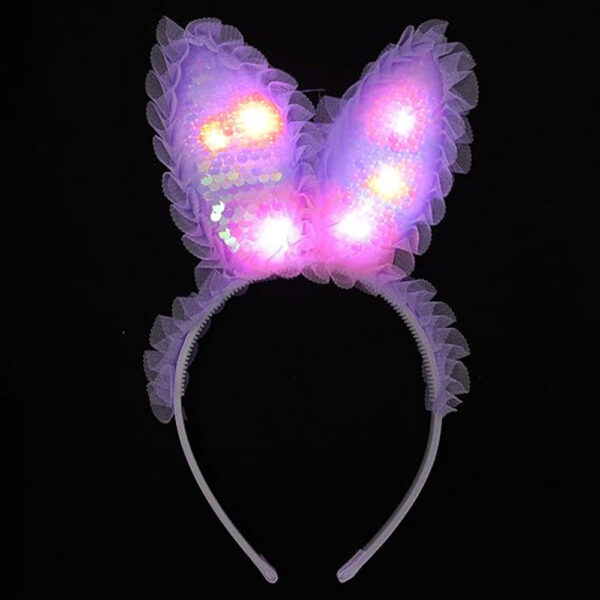 Kenarları Dantelli Mor Pullu Payetli Led Işıklı Tavşan Kulak Taç 23x19 cm - Görsel 2