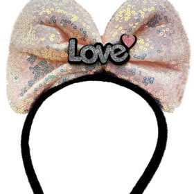 Led Işıklı 3 F.rklı Fonksiyonda Yanan Gümüş Love Yazılı Toz Pembe Fiyonk Taç 20X17 cm