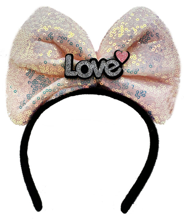 Led Işıklı 3 F.rklı Fonksiyonda Yanan Gümüş Love Yazılı Toz Pembe Fiyonk Taç 20X17 cm - Görsel 2