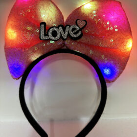 Led Işıklı 3 F.rklı Fonksiyonda Yanan Gümüş Love Yazılı Fuşya Pembe Fiyonk Taç 20X17 cm