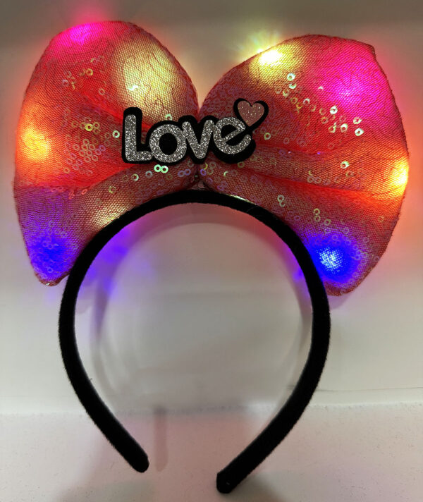 Led Işıklı 3 F.rklı Fonksiyonda Yanan Gümüş Love Yazılı Fuşya Pembe Fiyonk Taç 20X17 cm