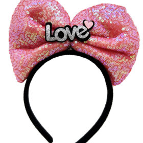 Led Işıklı 3 F.rklı Fonksiyonda Yanan Gümüş Love Yazılı Fuşya Pembe Fiyonk Taç 20X17 cm