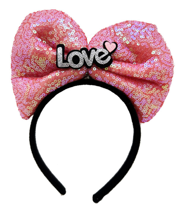 Led Işıklı 3 F.rklı Fonksiyonda Yanan Gümüş Love Yazılı Fuşya Pembe Fiyonk Taç 20X17 cm - Görsel 2