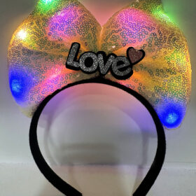 Led Işıklı 3 F.rklı Fonksiyonda Yanan Gümüş Love Yazılı Sarı Fiyonk Taç 20X17 cm
