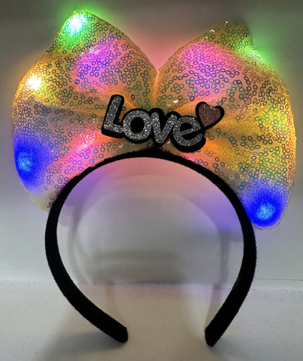 Led Işıklı 3 F.rklı Fonksiyonda Yanan Gümüş Love Yazılı Sarı Fiyonk Taç 20X17 cm