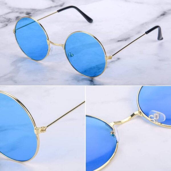 Yuvarlak Cam John Lennon Tarzı Gold Çerçeveli Mavi Gözlük - Görsel 3