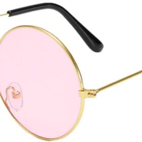 Yuvarlak Cam John Lennon Tarzı Hippi Gold Çerçeveli Pembe Gözlük