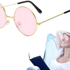 Yuvarlak Cam John Lennon Tarzı Hippi Gold Çerçeveli Pembe Gözlük