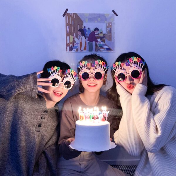 Happy Birthday Yazılı Pembe Fuşya Renk Parti Gözlüğü 12x7 cm - Görsel 3