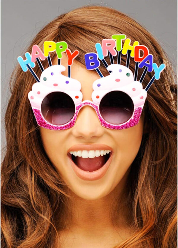 Happy Birthday Yazılı Beyaz Fuşya Renk Parti Gözlüğü 12x7 cm - Görsel 2