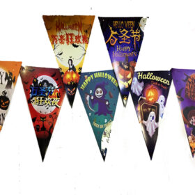 Lüks Baskılı Üçgen Model Halloween Banner Süs Bayrak 8 li