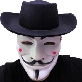 Siyah Renkli Delikli Çocuk Boy Vendetta Şapkası ve Vendetta Maskesi