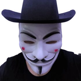 Siyah Renkli Delikli Çocuk Boy Vendetta Şapkası ve Vendetta Maskesi