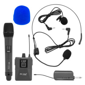E MV-1305YE UHF 1 EL + 1 YAKA + 1 KAFA EKRANLI KABLOSUZ TELSİZ MİKROFON