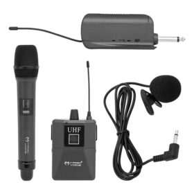 E MV-1305YE UHF 1 EL + 1 YAKA + 1 KAFA EKRANLI KABLOSUZ TELSİZ MİKROFON