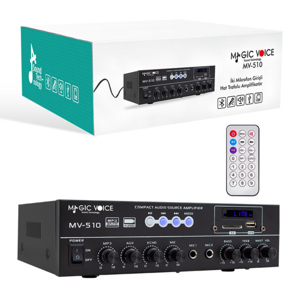 MV-510 50 WATT USB/SD/BLUETOOTH 2 MİK.,ECO LU+2SD 2061*2 Lİ UKLI GİRİŞLİ HAT TRAFOLU ANFİ - Görsel 3