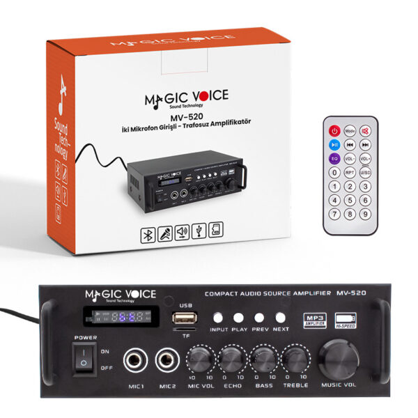 MV-520 30W USB/SD/UK BLUETOOTH EKO-2 MİK.TDA 7377 Lİ *2 GİRİŞ UKLI 220/12V TRAFOSUZ ANFİ - Görsel 3