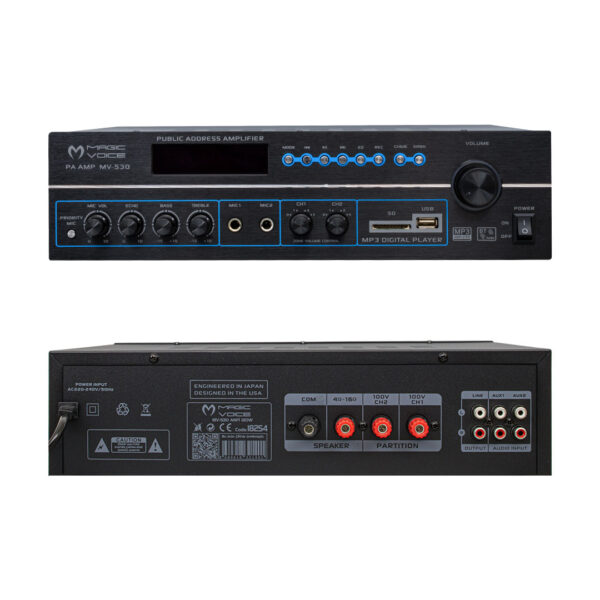 MV-530 120 WATT USB/SD/UK BLUETOOH 2 MİK GİRİŞLİ 2 BÖLGELİ HAT TRAFOLU ANFİ - Görsel 2