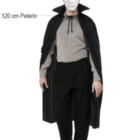 Siyah Renk Yakalı 120 cm Pelerin ve Beyaz Anonim Maske