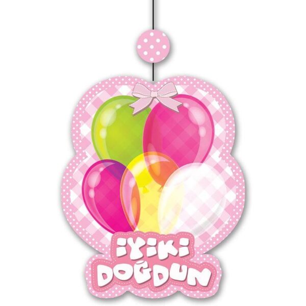 İyiki Doğdun Yazılı Asmalı İp Süs Pembe Renk 3 lü Set 12x45 cm - Görsel 2