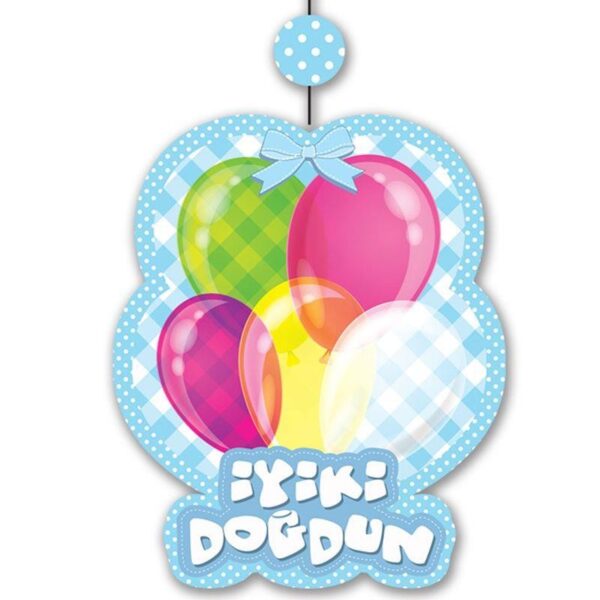 İyiki Doğdun Yazılı Asmalı İp Süs Mavi Renk 3 lü Set 12x45 cm - Görsel 2
