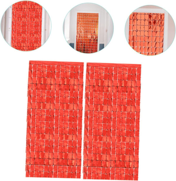 Ekstra Metalize Kırmızı Renk Disko Dikdörtgen Kesim Kapı Perdesi Dekorasyon 1x2 Metre - Görsel 3