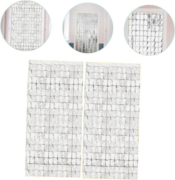 Ekstra Metalize Gümüş Renk Disko Dikdörtgen Kesim Kapı Perdesi Dekorasyon 1x2 Metre - Görsel 3