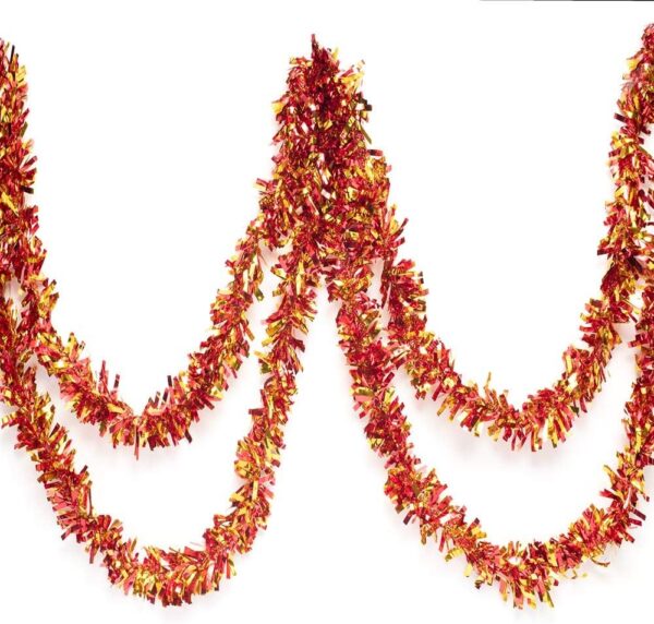 Kırmızı Altın Renk 4 cm Genişlik Garland Çift Renk Sim Süs 180 cm - Görsel 3