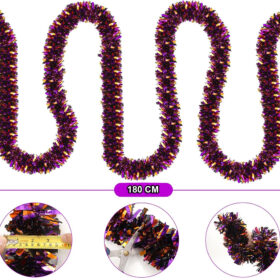 Mor Turuncu Renk 4 cm Genişlik Garland Çift Renk Sim Süs 180 cm