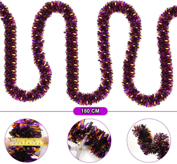 Mor Turuncu Renk 4 cm Genişlik Garland Çift Renk Sim Süs 180 cm - Görsel 2