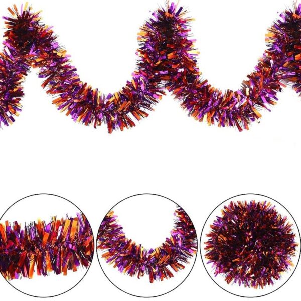 Mor Turuncu Renk 4 cm Genişlik Garland Çift Renk Sim Süs 180 cm - Görsel 3