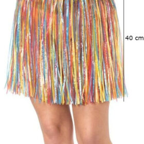 Yetişkin ve Çocuk Uyumlu Rengarenk Püsküllü Hawaii Luau Hula Etek 40 cm