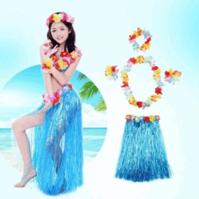 Luau Aloha Hawaii Partisi  Etek Taç ve Bileklik Seti Mavi