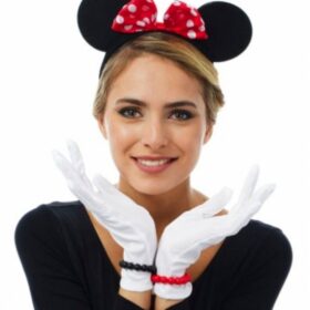 Kırmızı Fiyonklu Minnie Mouse Tacı ve Beyaz Eldiven Seti