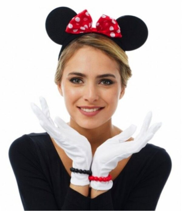 Kırmızı Fiyonklu Minnie Mouse Tacı ve Beyaz Eldiven Seti - Görsel 2