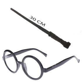 Harry Potter Asası 30 cm ve Siyah Çerçeveli Harry Potter Gözlüğü Seti