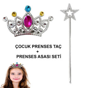 Çocuklar İçin Taraklı Prenses Tacı ve Prenses Asa Seti Gümüş