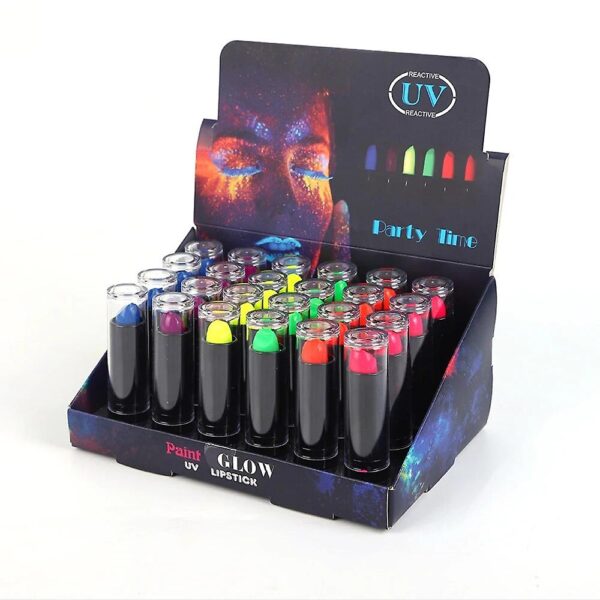 Karanlıkta Parlayan Yanan UV Neon Ruj Yüz Boyama 6 Adet 6 Renk - Görsel 5