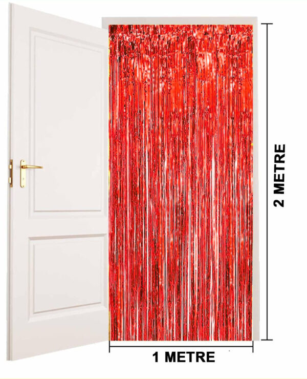 Kırmızı Renk Ekstra Metalize Parlak Saçaklı Arka Fon Perde İthal A Kalite 1x2 Metre - Görsel 3