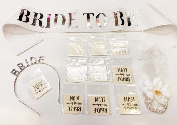 Gümüş Renk Bride Partisi Taç Kuşak Dövme Bileklik Seti Full 13 Parça - Görsel 2