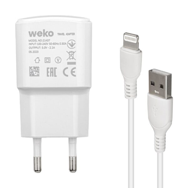 WK-21437 IP 2.1 AMPER ŞARJ BAŞLIK ADAPTÖRÜ + LIGHTNING KABLO (NO:3) - Görsel 2