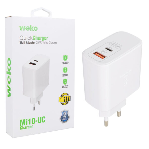 WK-21446 Mİ10-UC 25 WATT 3.0 AMPER TYPE-C + USB ŞARJ BAŞLIK ADAPTÖRÜ